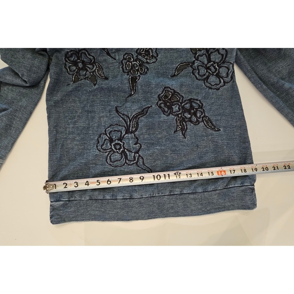 Lucky Brand Blue Long Sleeve Embroidered Mesh Floral Pullover Top Sz S Boho - Picture 9 of 10